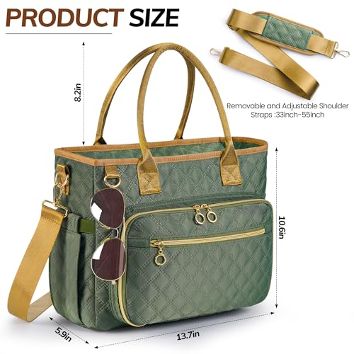 Large Bible Bag with Bible Cover Case for Women Quilted Church Tote Bags for Bible Study, Adjustable Shoulder Strap - color: Green