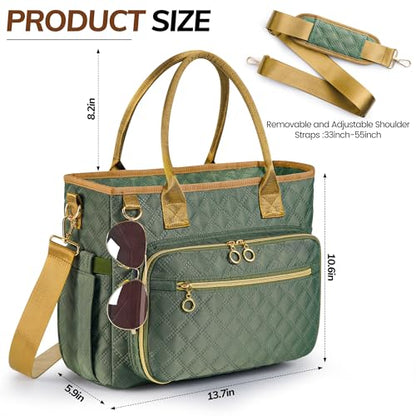 Large Bible Bag with Bible Cover Case for Women Quilted Church Tote Bags for Bible Study, Adjustable Shoulder Strap - color: Green