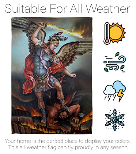 St. Michael Vanquishing Satan Garden Flag - Religious Faith Hope Grace Peace Dove Christian Religion Easter - House Decoration Banner Small Yard Gift Double-Sided Made in USA 13 X 18.5