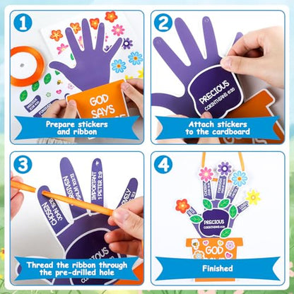 24 Set Sunday School Craft Kit God Says You are DIY Handprint Religious Flower VBS Crafts for 2026 Make Your Own Christian Bible Prayer Stickers Ornament Back to School Crafts Classroom Activities