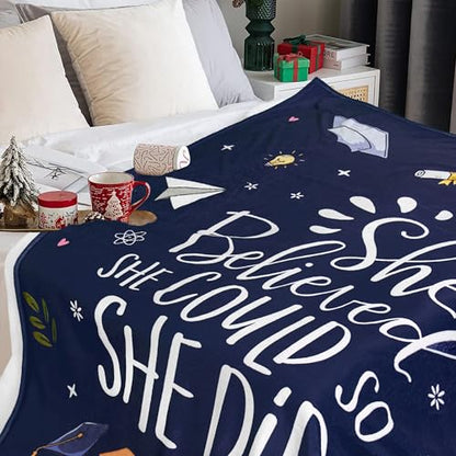 She Believed She Could so She Did, Congratulations Blanket 60"X50" - color: Blue-inspirational Gifts