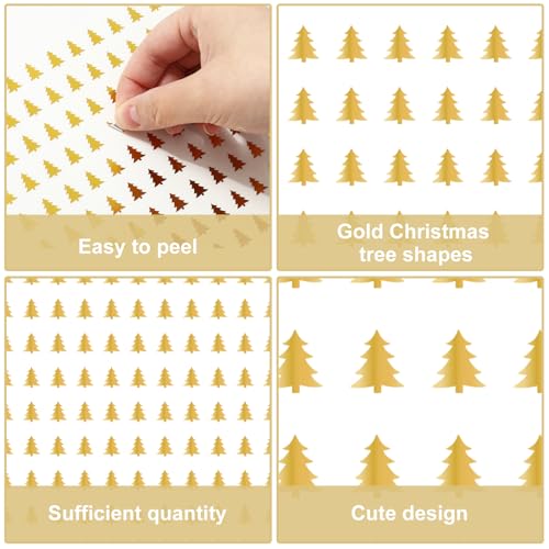 JarThenaAMCS 2400 Pcs Mini Christmas Tree Sticker Gold Foil Paper Decals Self-Adhesive Stickers for Envelopes Scrapbook Gifts DIY Supplies, 0.5 in - style: Christmas Tree