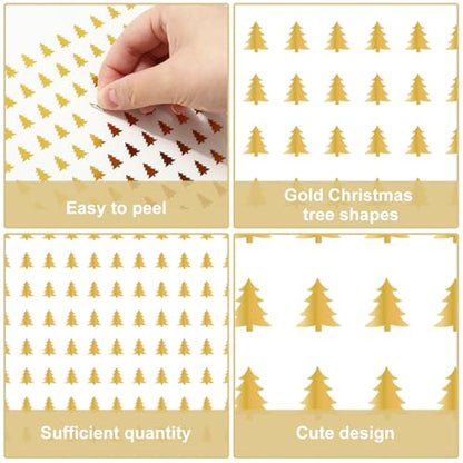 JarThenaAMCS 2400 Pcs Mini Christmas Tree Sticker Gold Foil Paper Decals Self-Adhesive Stickers for Envelopes Scrapbook Gifts DIY Supplies, 0.5 in - style: Christmas Tree