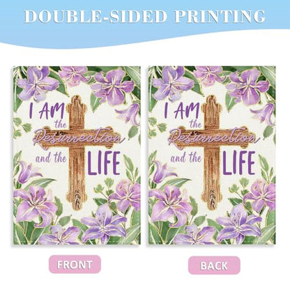 Christian Easter I Am The Resurrection and The Life Decorative - color: Easter Flower Cross