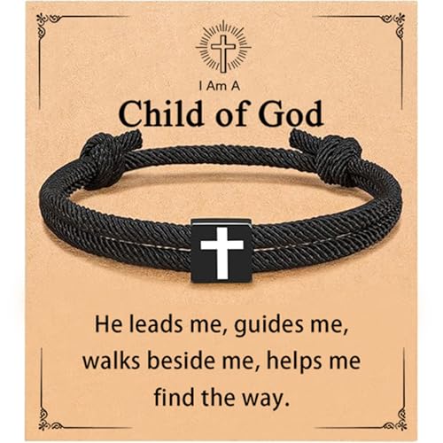 Baptism Gifts for Boys,Braided Rope Cross Bracelet for Kids,First Communion Gifts Boys Christian Christening Graduation - color: Child of God