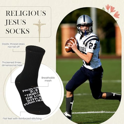 Glitopper Men's Cross Grip Soccer Socks Christian - color: Black, style: Proverbs 3:5