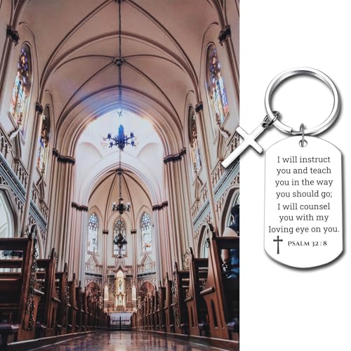 GiftYou Inspirational Scripture Metal Key Chains with Cross Pendant - Bible Verse Keychain Religious Gift for Christian - color: Psalm 32:8