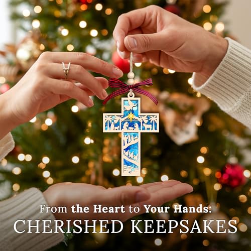 HEXMOZ Nativity Cross Ornament for Christmas Tree - Christian Ornaments - color: Religious Home