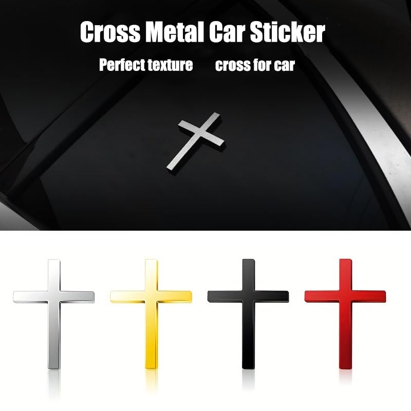 3D Christian Cross Car Decal - Metal Jesus Stickers for Cars, Trucks, SUV, Bible Religious Auto Emblem, Waterproof Chrome Silver Adhesive Backing (Silver*2) (Silver) - color: Silver