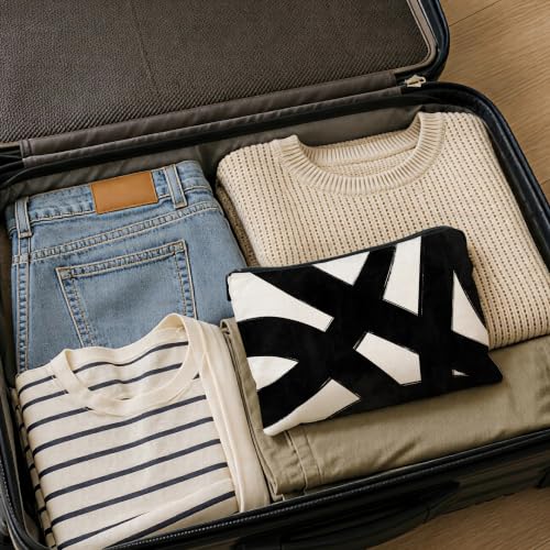 Black and White Abstract Zipper Makeup Bag for Women - color: Black and White