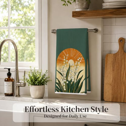 Boho Lily of the Valley Floral Kitchen Hand Towels 16x24 Inch - color: Lily of the Valley