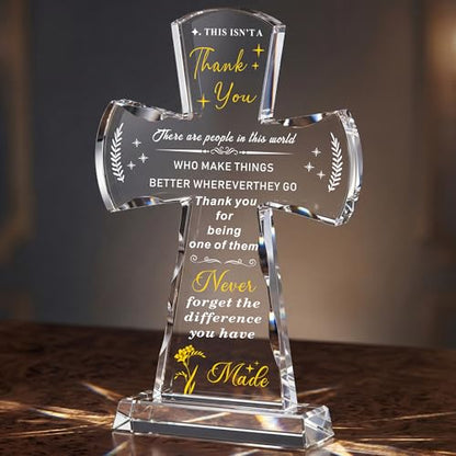 Ghtixsu Thank You Gifts for Women Men Engraved Crystal Cross Plaque - color: Thank You Gifts