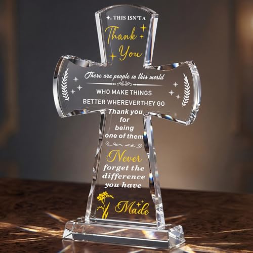 Ghtixsu Thank You Gifts for Women Men Engraved Crystal Cross Plaque - color: Thank You Gifts
