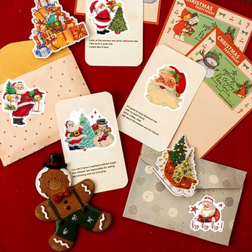 100PCS Vintage Christmas Stickers, Santa Claus Snowman Sticker Pack for Kids Teens Adults, Waterproof Holiday Stickers Decals for Scrapbook,Cards - color: Christmas a