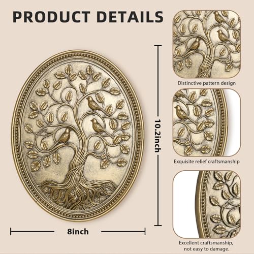 Tree of Life Wall Art Framed Hanging Plaque with Three Relief Birds - color: Tree of Life
