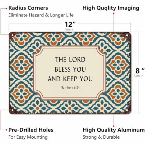 Bible Verse Blessing Quote Farmhouse Aluminum Metal Sign 8 x 12 Inch