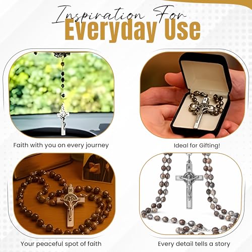 SANCTUM VERITAS Catholic Rosary Necklace | Large Italian Prayer Beads Gift - style: Gray Seed