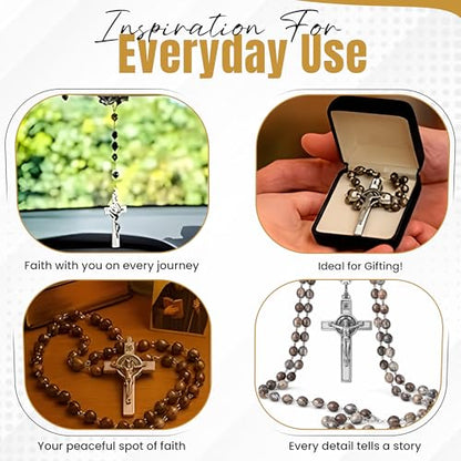 SANCTUM VERITAS Catholic Rosary Necklace | Large Italian Prayer Beads Gift - style: Gray Seed