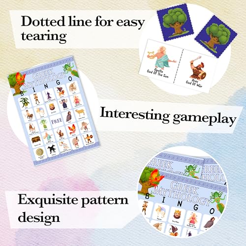 Greek Mythology Bingo Games, Ancient History Travel Trip Bingo Cards, Greek Theme Party Game for Adults Family, Christmas Party Activities, 24 Bingo Sets, A005 - color: Greek Mythology