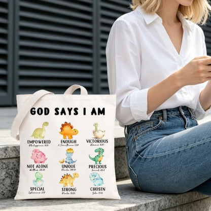 Inspirational Christian Dinosaur Tote Bag Reusable