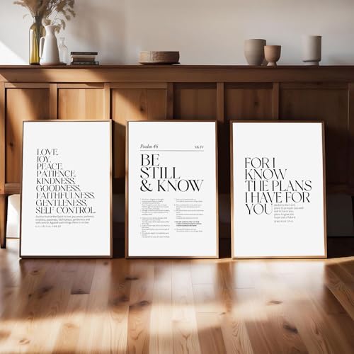 Minimalist Bible Verse Wall Art Set of 3 Scripture Posters Be Still and Know Christian Wall Decor Black and White Canvas Prints for Bedroom Living Room Religious Art Unframed 24"L X 16"W