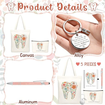 Kinlop 5 Pcs Floral Tooth Dental Gift Set, Pink Bags Notebook Pen Keychain - color: Pink, style: Floral Tooth Dental