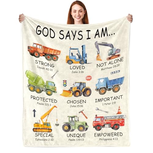 Baptism Gifts for Boy Christening , Christian Gifts for Boy Blanket 50"x60" - color: God Says - Truck Construction, size: 50"x60"