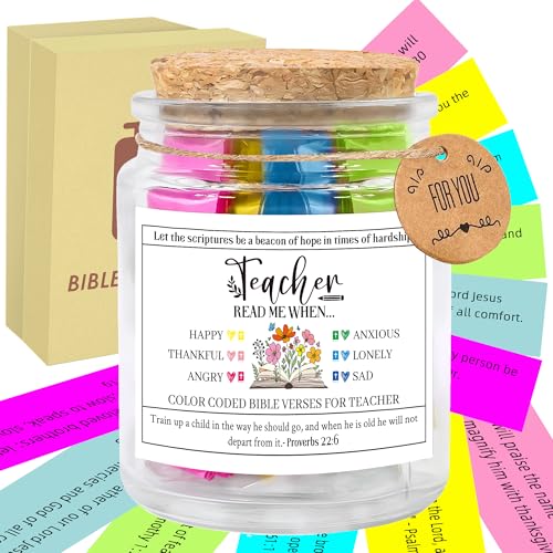 Bozidol Bible Verse Jar for Teachers, 90 Color Coded Bible Verses in a Jar, Inspirational Christian Teacher Appreciation Gifts, Christmas Birthday Graduation Retirement Gifts for Women - color: Teacher