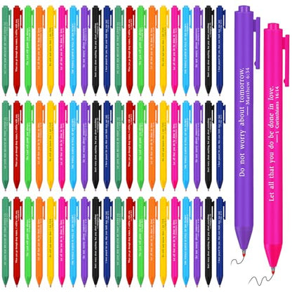 Cholemy 50 Pcs Bible Verse Pens Bulk Christian Pens Black Ink, Bright - color: Bright