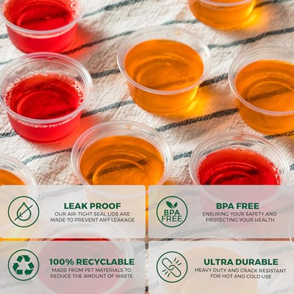 Freshware Plastic Portion Cups with Lids [2 Ounce, 400 Set] Disposable Plastic Cups for Meal Prep, Salad Dressing, Jellos Shot Cup, Condiment and Dipping Sauce Cup - size: 2 oz - 400 sets