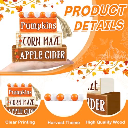 Britimes Pumpkin Fall Tiered Tray Decor Set, 4 Pack, Wooden Table Sign - color: Harvest