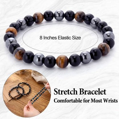 Kingdder 3 Pcs Cross Bracelet Tiger Eye Bracelet for Men 8mm Natural Stone Adjustable Christian Religious Birthday Jewelry - style: Classic