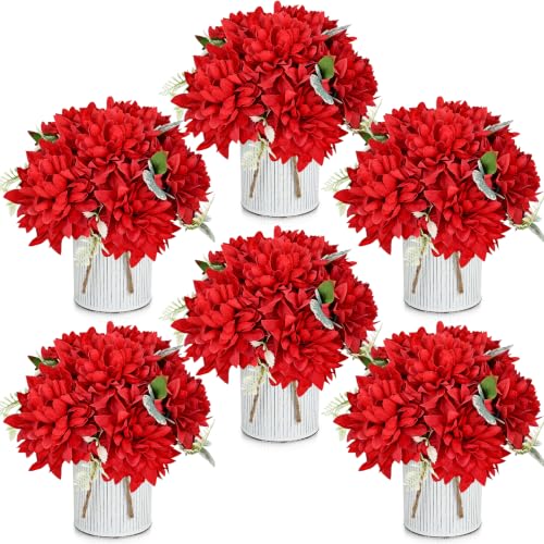 6 Set Pre-Made Flower Table Centerpieces (Red, 6 X Dahlias Table Centerpieces) - color: Red, size: 6 X Dahlias Table Centerpieces