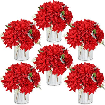 6 Set Pre-Made Flower Table Centerpieces (Red, 6 X Dahlias Table Centerpieces) - color: Red, size: 6 X Dahlias Table Centerpieces