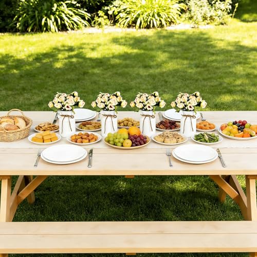 Artificial Rose Centerpiece with Metal Vase, 6 sets, White & Champagne - color: 6 White Vases & 12 Champaign Roses