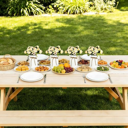 Artificial Rose Centerpiece with Metal Vase, 6 sets, White & Champagne - color: 6 White Vases & 12 Champaign Roses