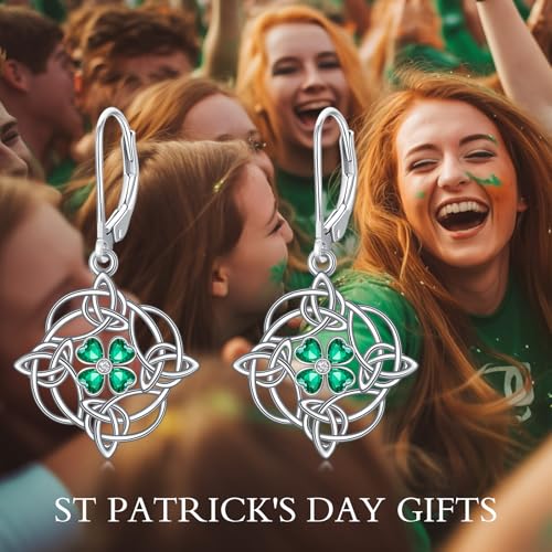 HPQQ Earrings for Women Sterling Silver Dangle Earrings Birthday Christmas Jewelry Gifts for Women Wife Mom - color: White Gold-Shamrock-C