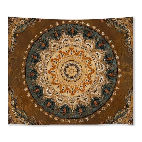 WIUHIO Brown Boho Mandala Wall Art Indian Hippie Flower Hanging Tapestry Vintage Aesthetic Print For Bedroom Living Room Dorm Wall Decor 50 x 60 inches - color: Brown, size: 60"L x 50"W