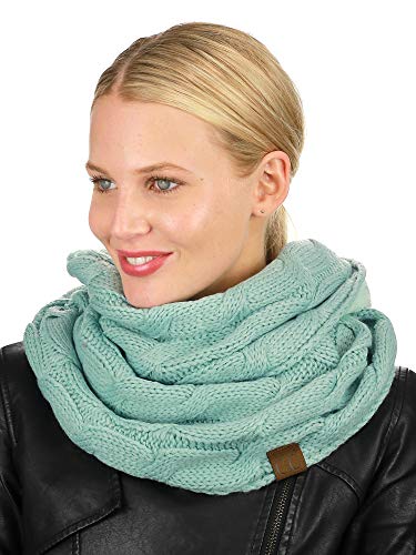 C.C Women's Winter Cable Knit Sherpa Lined Warm Infinity Pullover Scarf - color: Mint