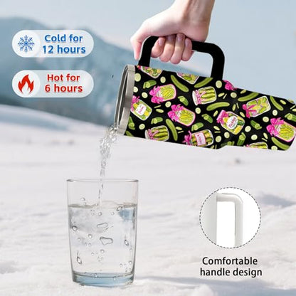 Pickle Gifts, Funny Pickle Themed Tumbler 40oz with Handle and Straws - color: Black-Pickle