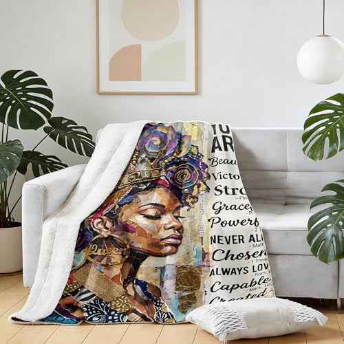 African American Black Girl Women Blanket - Christian Birthday Gifts Blanket- Inspirational Flannel Religious Spiritual Throw Blanket Home Decor 50x60inch - color: Hrmt1