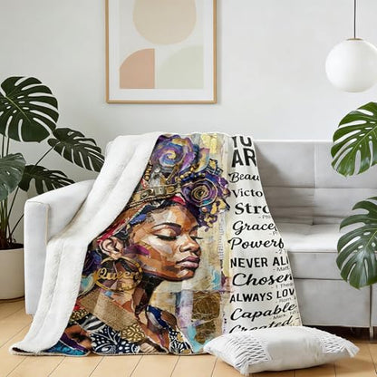 African American Black Girl Women Blanket - Christian Birthday Gifts Blanket- Inspirational Flannel Religious Spiritual Throw Blanket Home Decor 50x60inch - color: Hrmt1
