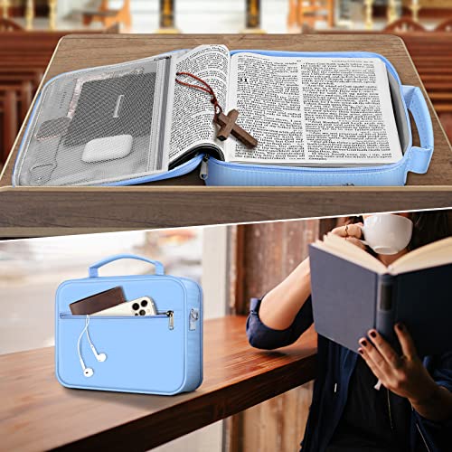 FINPAC Bible Cover with Shoulder Strap, Church Book Carrying Bible Case Bag - color: Pastel Blue