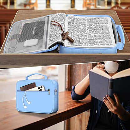 FINPAC Bible Cover with Shoulder Strap, Church Book Carrying Bible Case Bag - color: Pastel Blue