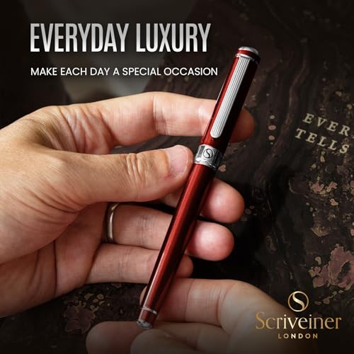 Scriveiner Deep Crimson Red Rollerball - Stunning Red Lacquer Luxury Pen with Chrome Finish, Schmidt Ink Refills, Roller Ball Pen Gift Set for Men & Women, Professional, Executive, Office, Nice Pens - color: 14. Crimson Red with Chrome