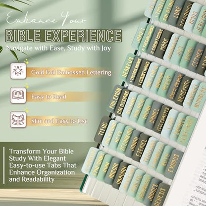 Laminated Bible Tabs for Women and Men, Gold Foil Embossed Lettering - style: Olive Green