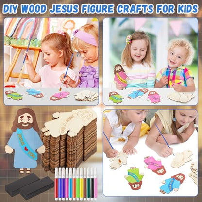 Blueweenly 24 Sets Sunday School Craft Wood Jesus Magnet Kit for DIY