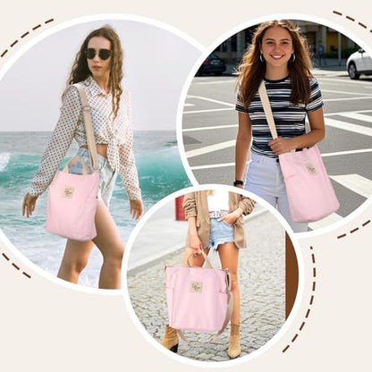 Lily queen Women Canvas Tote Handbags Casual Shoulder Work Bag Crossbody - color: Light Pink