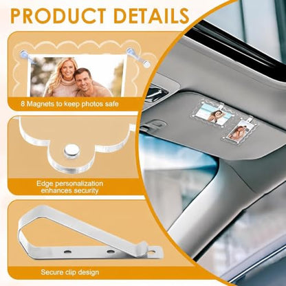 2 Pcs Car Visor Photo Clip,Acrylic Transparent Sunshade Picture Frame