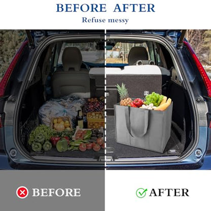 Reusable Grocery Shopping Bags 10 Pack Large Foldable Tote Bags Bulk - color: Black, Grey